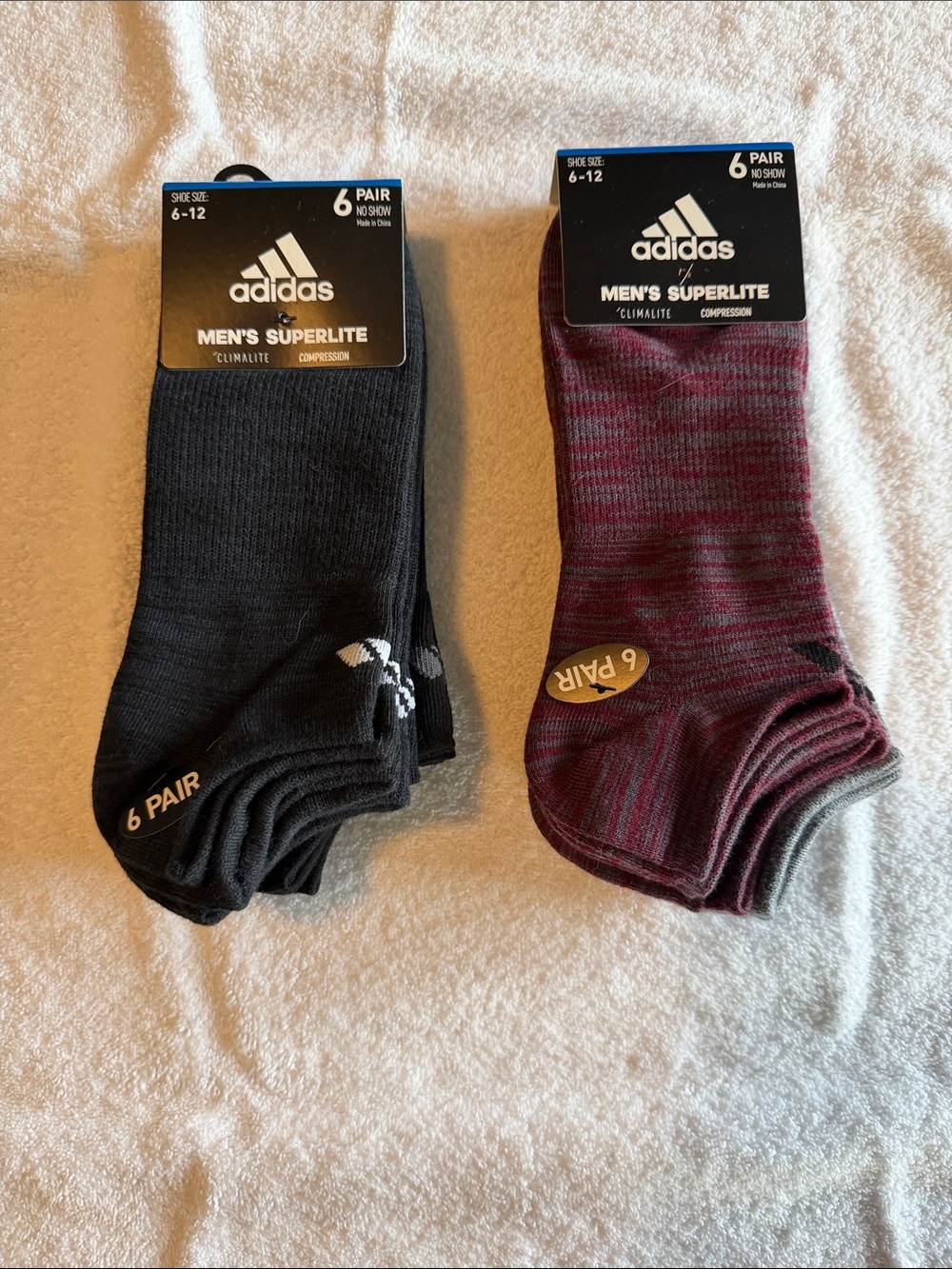 adidas Men's Superlite No-Show Socks – Black & Burgundy Mix (6 Pair)